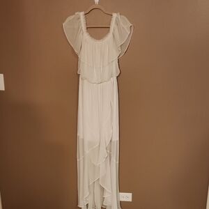 Express White Maxi Dress Asymmetrical Ruffled Tiered
